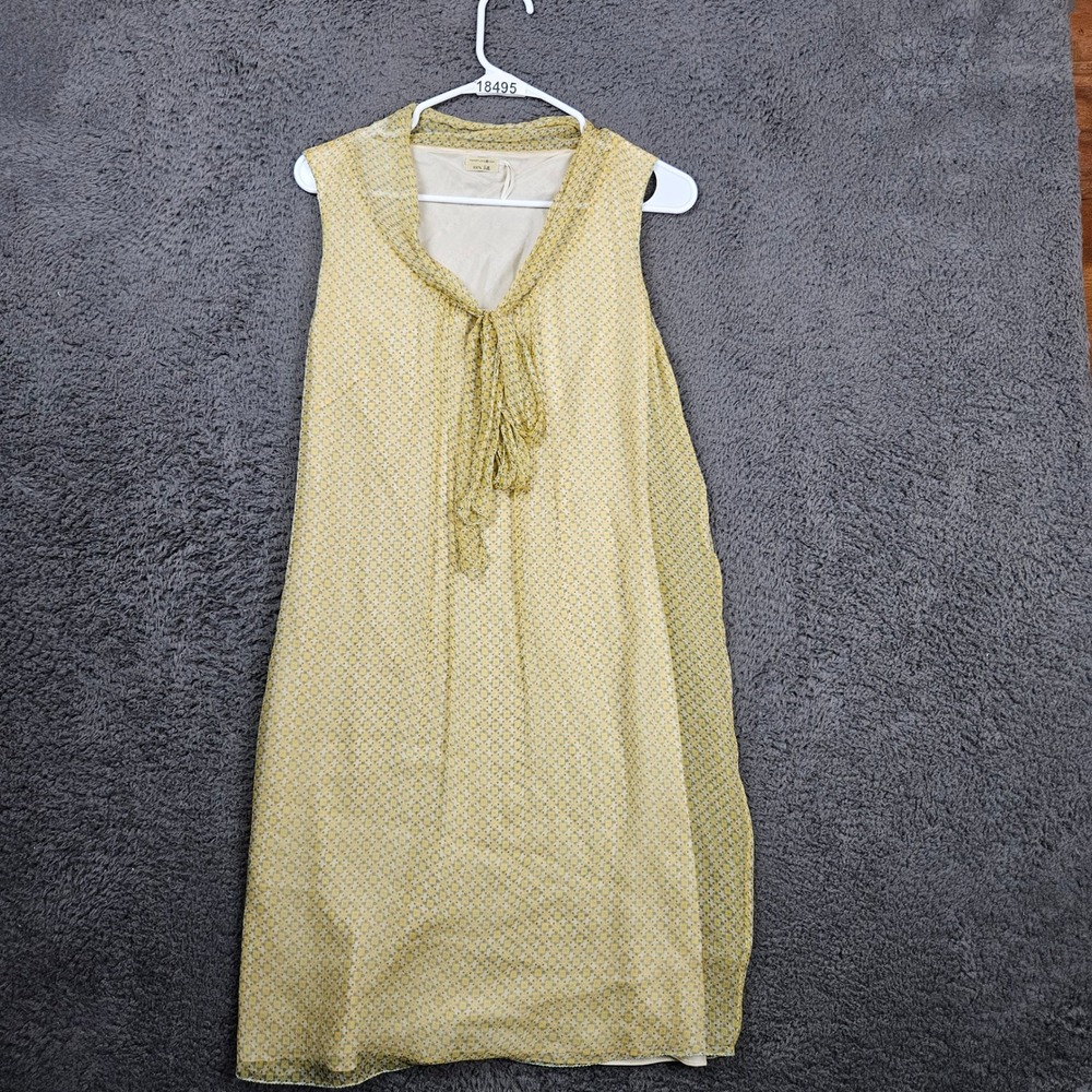 Max Studio Silk Yellow Geometric Print Sleeveless Tie Neck Dress Women's‎ XS